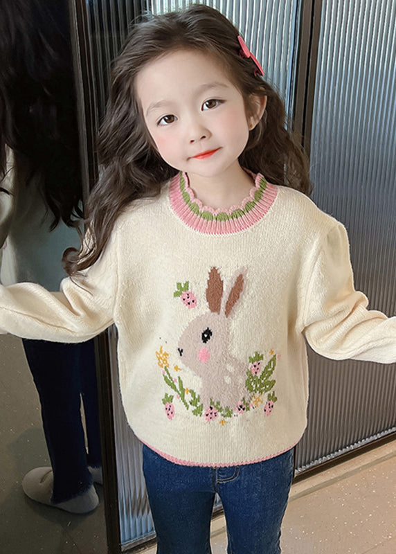Classy Beige Print Ruffled Patchwork Cotton Knit Sweaters Spring