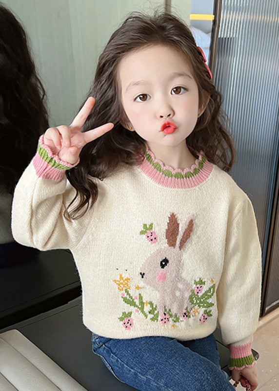 Classy Beige Print Ruffled Patchwork Cotton Knit Sweaters Spring