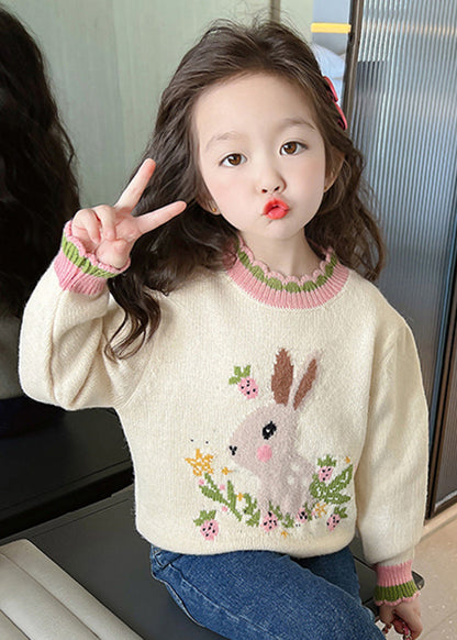 Classy Beige Print Ruffled Patchwork Cotton Knit Sweaters Spring
