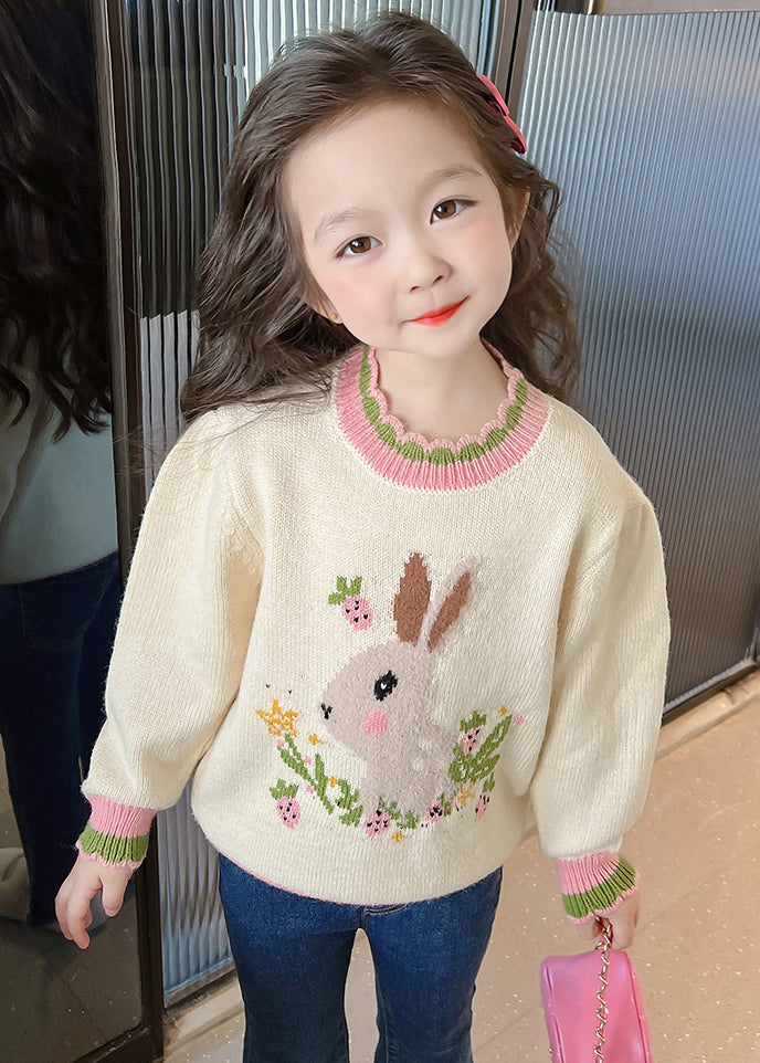 Classy Beige Print Ruffled Patchwork Cotton Knit Sweaters Spring