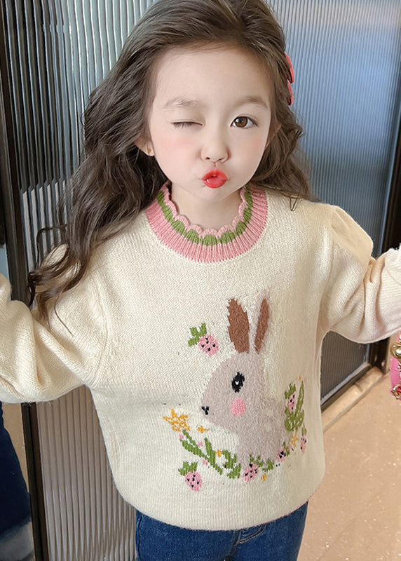 Classy Beige Print Ruffled Patchwork Cotton Knit Sweaters Spring