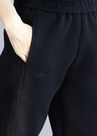 Classy Black Asymmetrical Pockets Beam Pants Spring