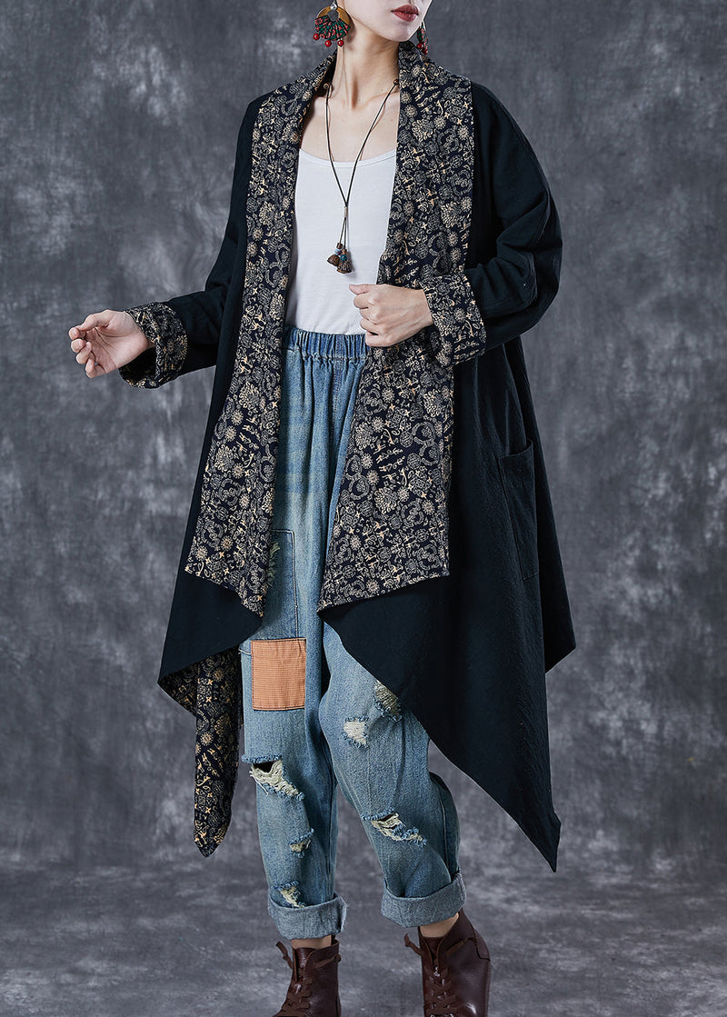 Classy Black Asymmetrical Wear on Both Sides Cotton Trench Fall