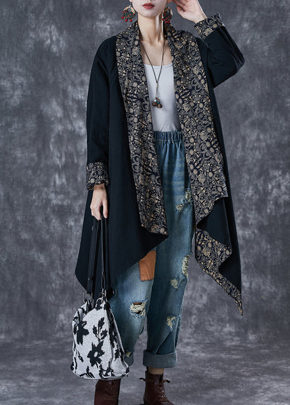 Classy Black Asymmetrical Wear on Both Sides Cotton Trench Fall