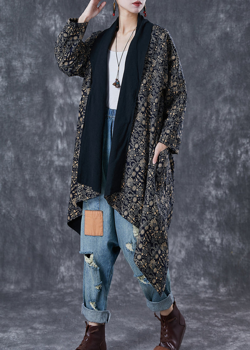 Classy Black Asymmetrical Wear on Both Sides Cotton Trench Fall