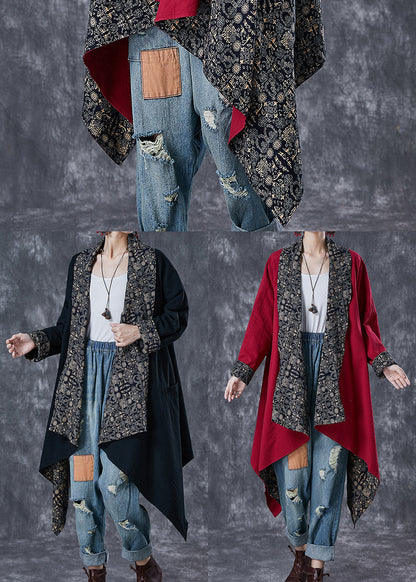 Classy Black Asymmetrical Wear on Both Sides Cotton Trench Fall
