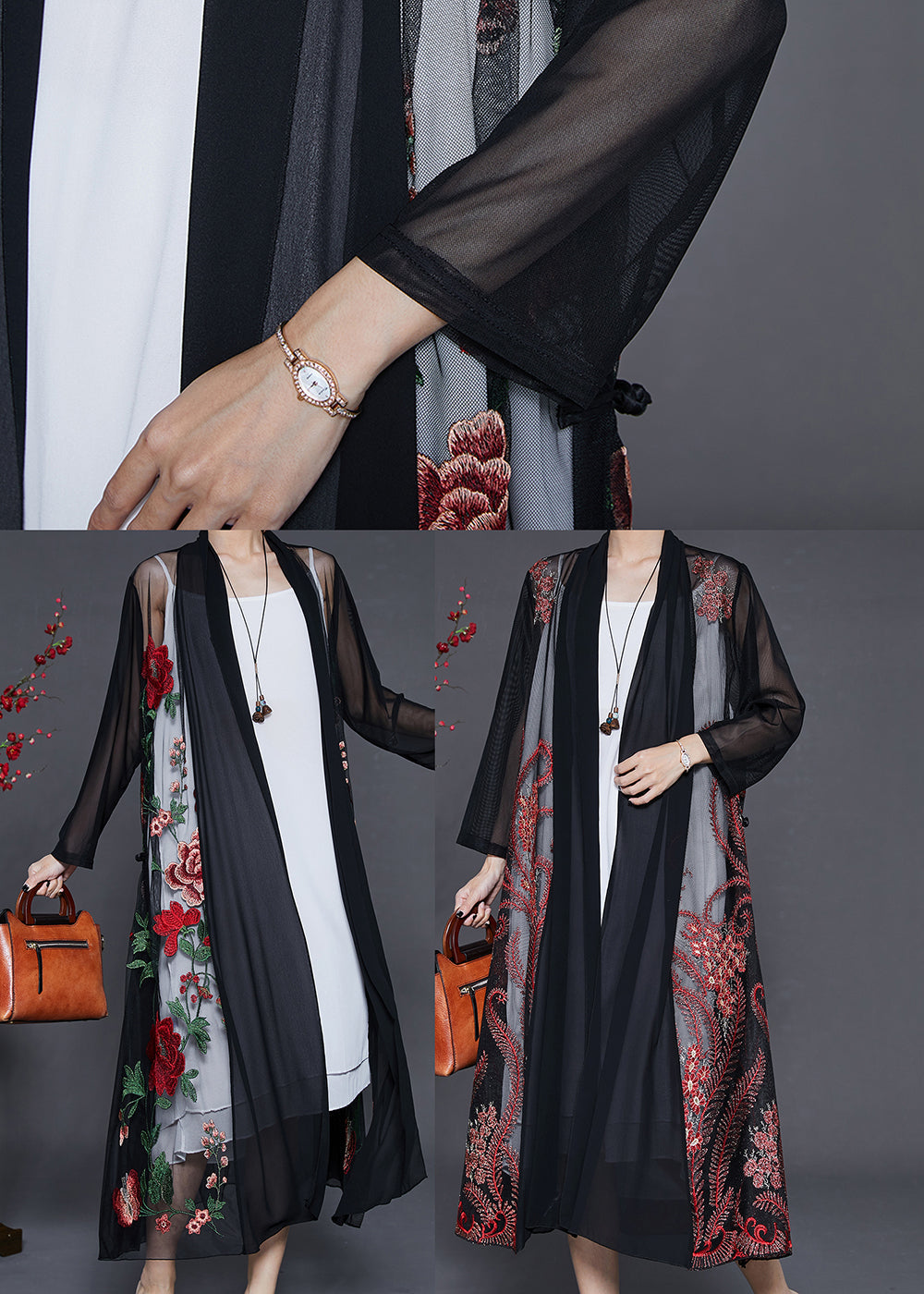 Classy Black Embroidered Tulle Loose Cardigan Summer