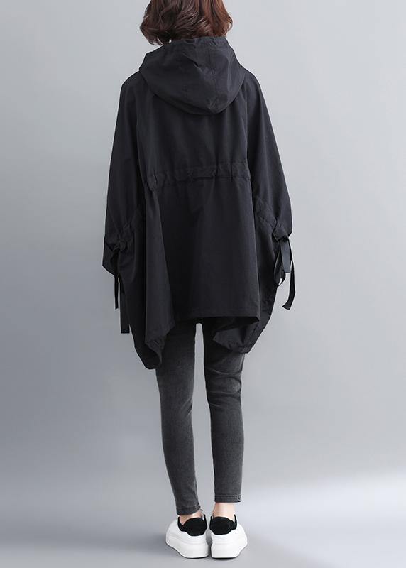 Classy Black Fine Outfit Outfits Hooded Tie Waist Spring Outwears