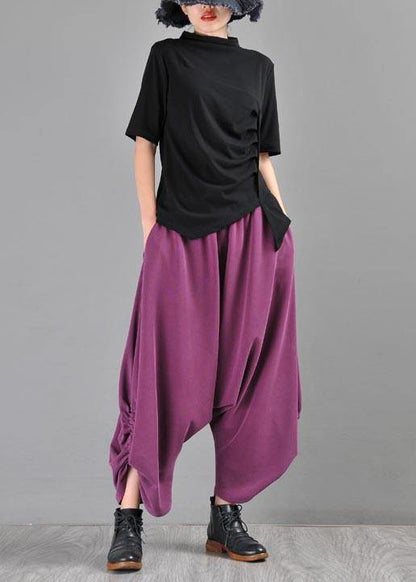 Classy Black High Neck Asymmetrical Design Cotton Tops Summer