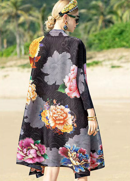 Classy Black Hign Neck Print Patchwork Cotton a Line Dress Fall