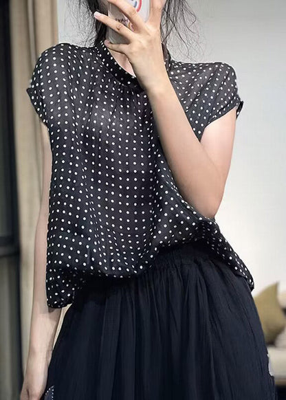 Classy Black O-neck Dot Top Sleeve