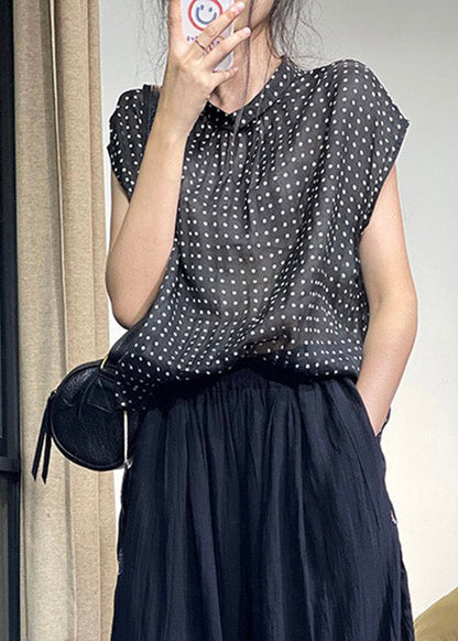 Classy Black O-neck Dot Top Sleeve