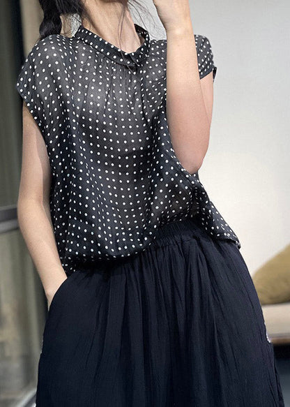 Classy Black O-neck Dot Top Sleeve