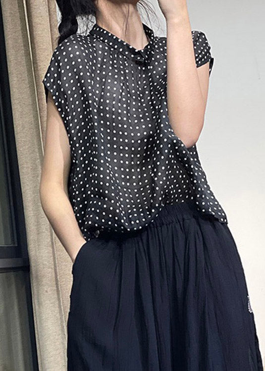 Classy Black O-neck Dot Top Sleeve