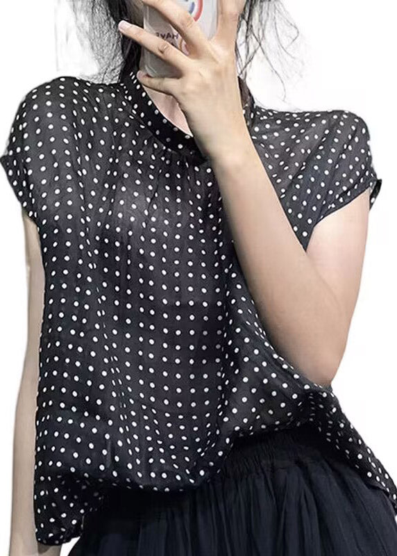 Classy Black O-neck Dot Top Sleeve