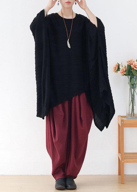 Classy Black O-neck Loose Fall Long Sleeve Tops