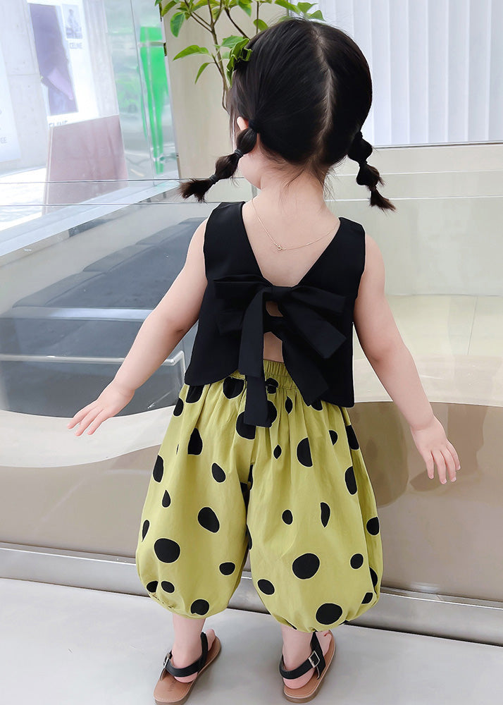 Classy Black O-neck Print Top and Crop Pants Two Piece Set Summer