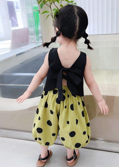 Classy Black O-neck Print Top and Crop Pants Two Piece Set Summer