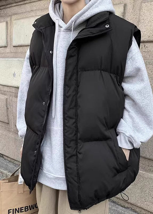 Classy Black Oversized Drawstring Fine Cotton Filled Puffers Vests Winter