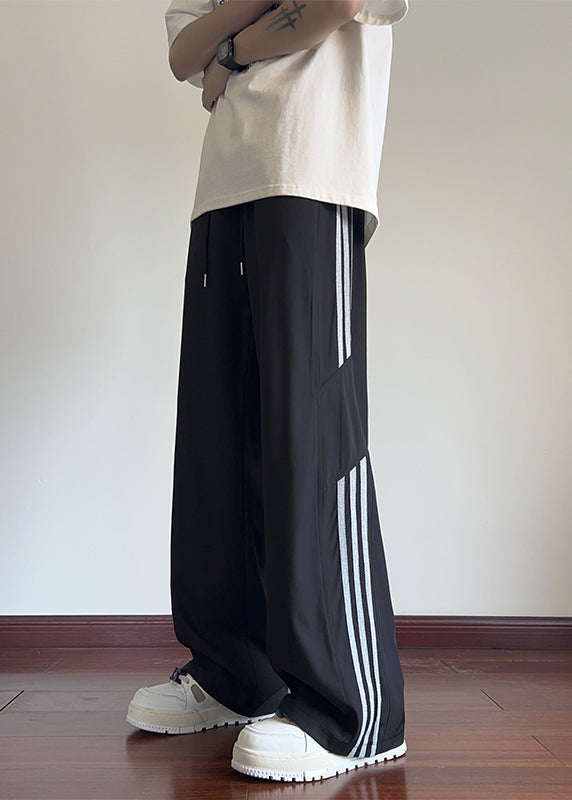 Classy Black Oversized Striped Cotton Pants Spring