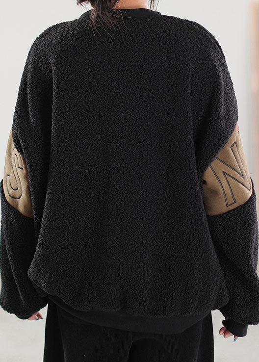 Classy Black Patchwork Faux Fur Pullover Street Wear Winter