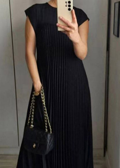 Classy Black Patchwork Vacation Maxi Dresses Short Sleeve