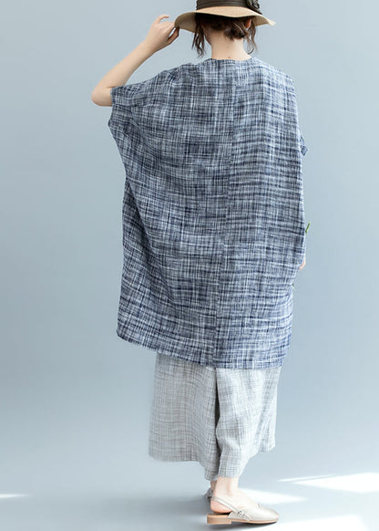 Classy Black Plaid Loose Bat Wing Sleeve Linen Top