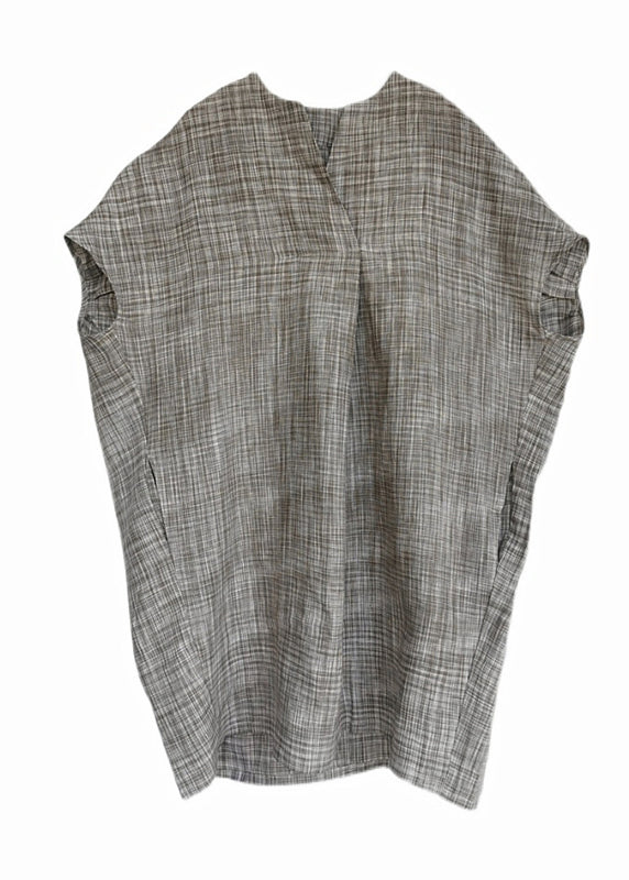 Classy Black Plaid Loose Bat Wing Sleeve Linen Top