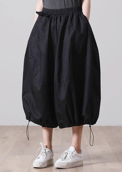Classy Black Pockets Wide Leg Cotton Pants