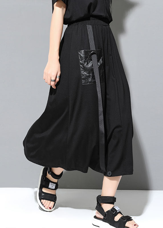 Classy Black Pockets Patchwork Fall Skirt