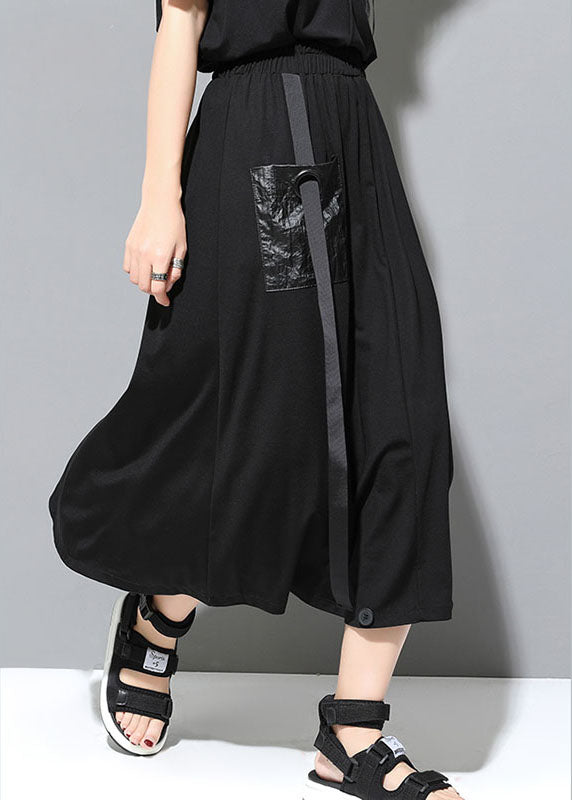 Classy Black Pockets Patchwork Fall Skirt