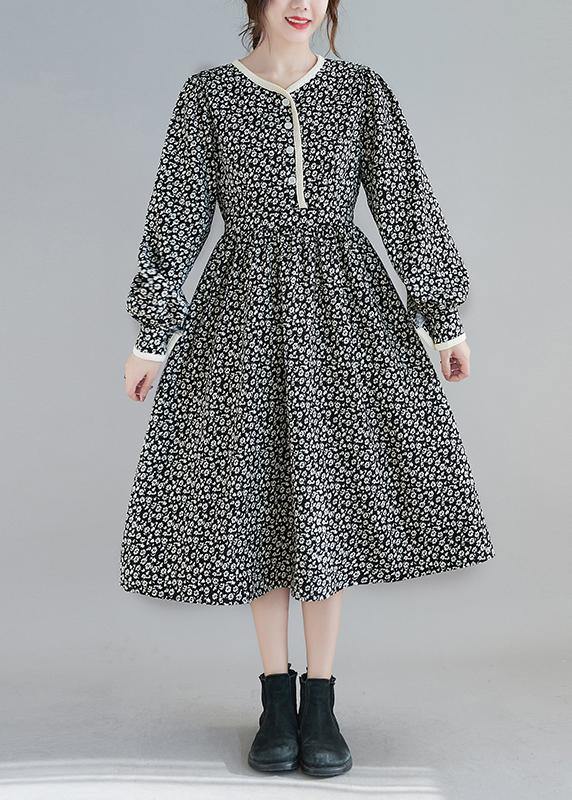 Classy Black Print Clothes O Neck Robe Spring Dresses