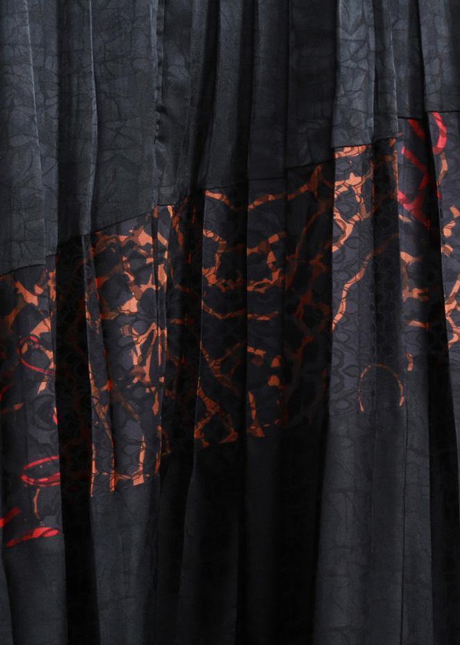 Luxy Silk Maxi Dresses Black Pleated Low High Patchwork Dress
