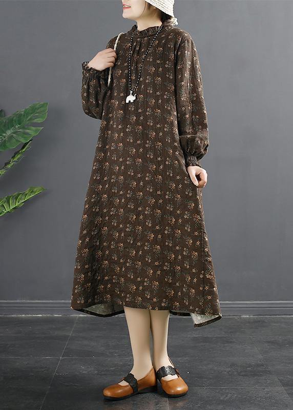 Classy Black Print Stand Collar Robes Dresses