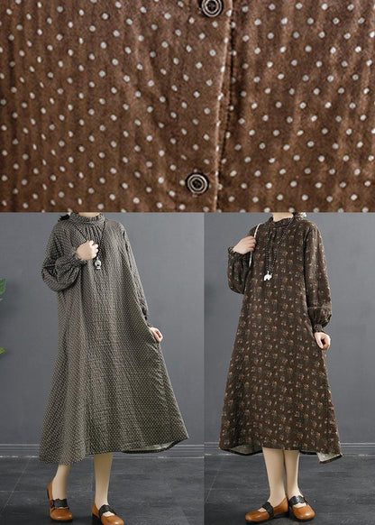 Classy Black Print Stand Collar Robes Dresses