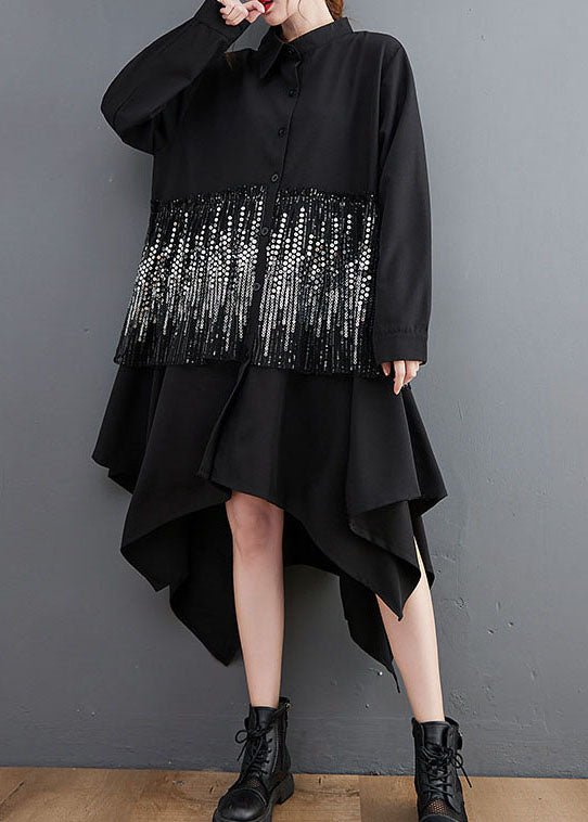 Classy Black Sequins Asymmetrical Design Dresses Spring