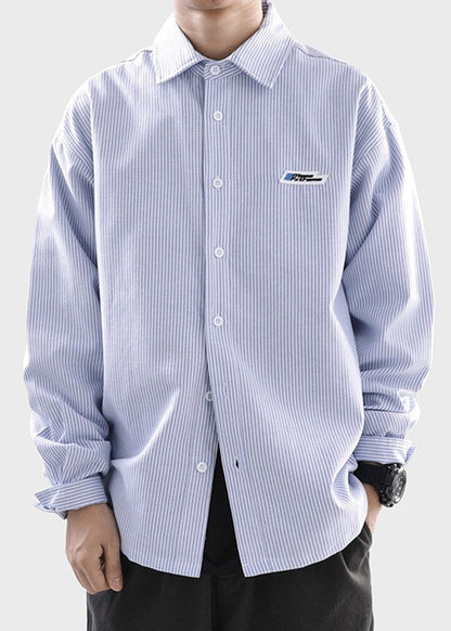 Classy Black Striped Button Cotton Men Shirts Spring