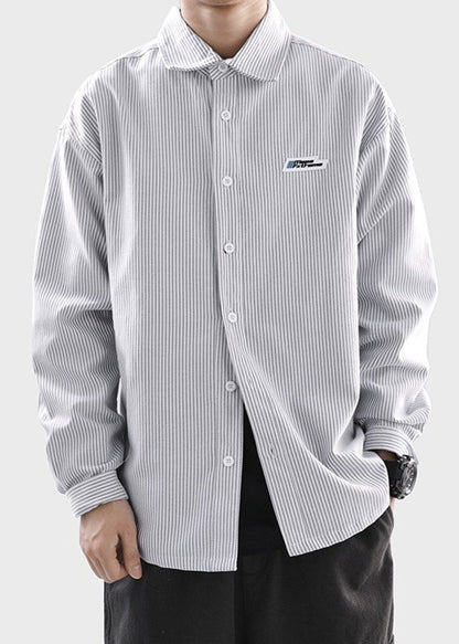 Classy Black Striped Button Cotton Men Shirts Spring