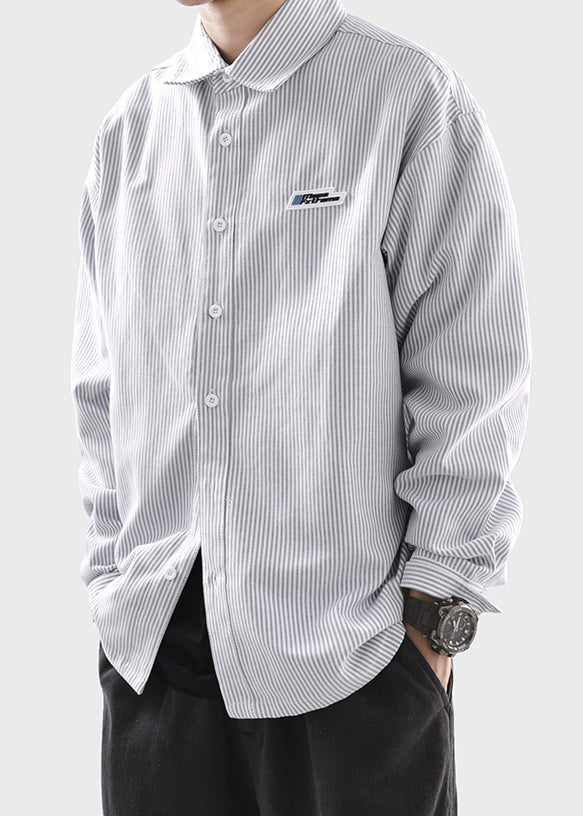 Classy Black Striped Button Cotton Shirts Spring
