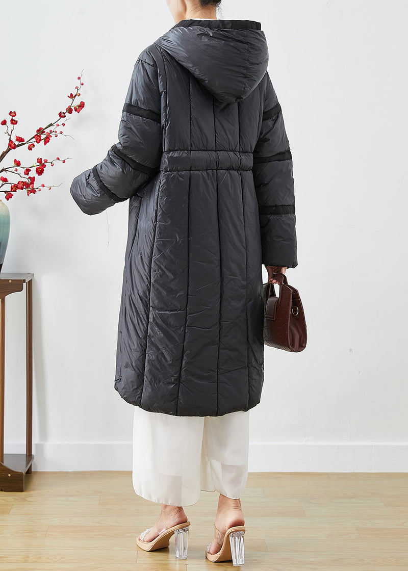 Classy Black Tie Waist Oversized Warm Duck Down Jacket in Winter