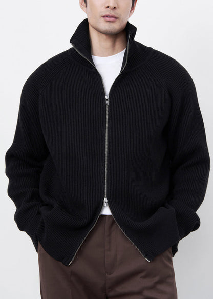 Classy Black Zip Up Cozy Knit Coat Spring