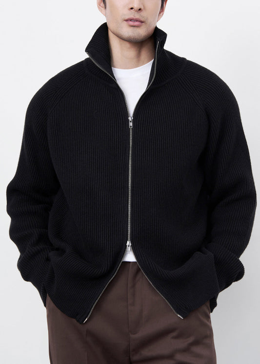Classy Black Zip Up Cozy Knit Coat Spring