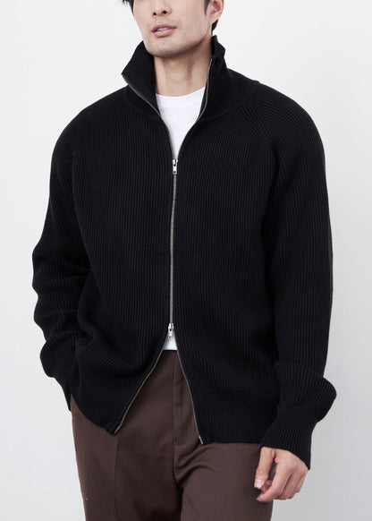 Classy Black Zip Up Cozy Knit Coat Spring