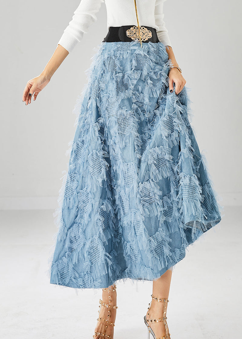 Classy Blue Elastic Waist Exra Large Hem a Line Skirt Fall