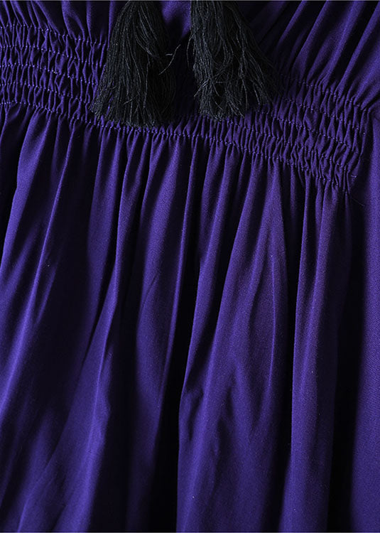 Classy Blue O-neck Embroideried Wrinkled Linen Shirt Tops Batwing Sleeve