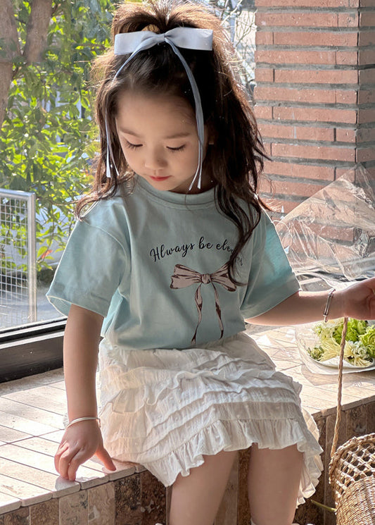 Classy Blue O-neck Patchwork Kids Top Summer