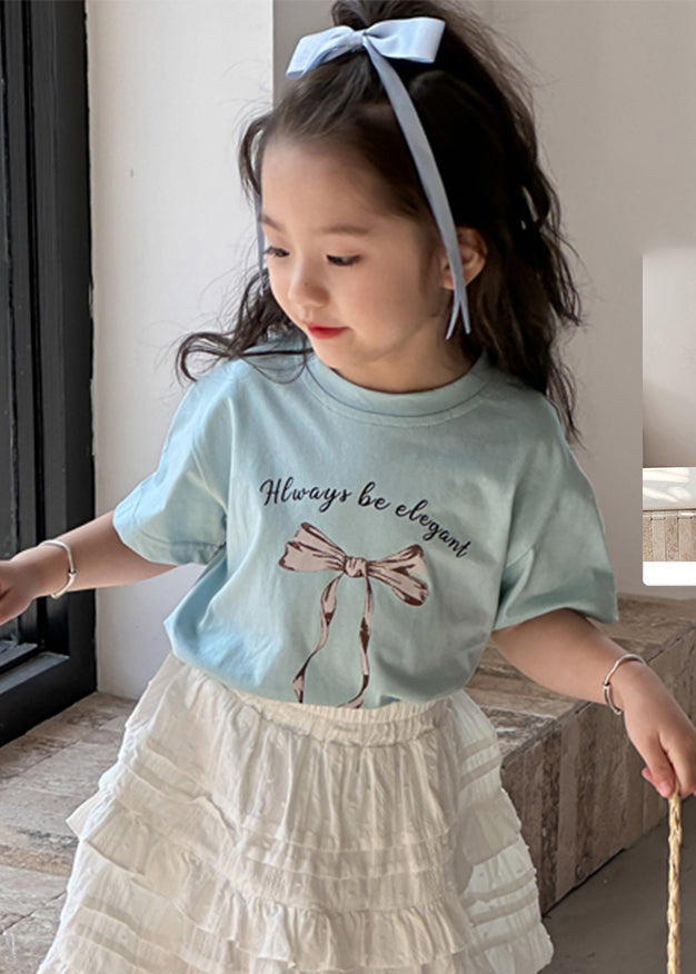 Classy Blue O-neck Patchwork Kids Top Summer