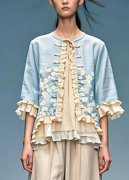 Classy Blue O-neck Tie Lace Coats Bracelet Sleeve