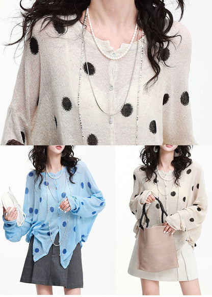 Classy Blue Oversized Print Knit Upf 50+cardigans Spring