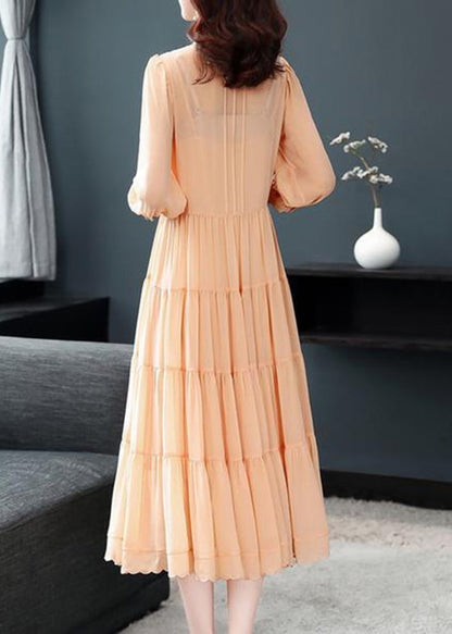 Classy Blue Ruffled Button Patchwork Silk Long Dresses Summer